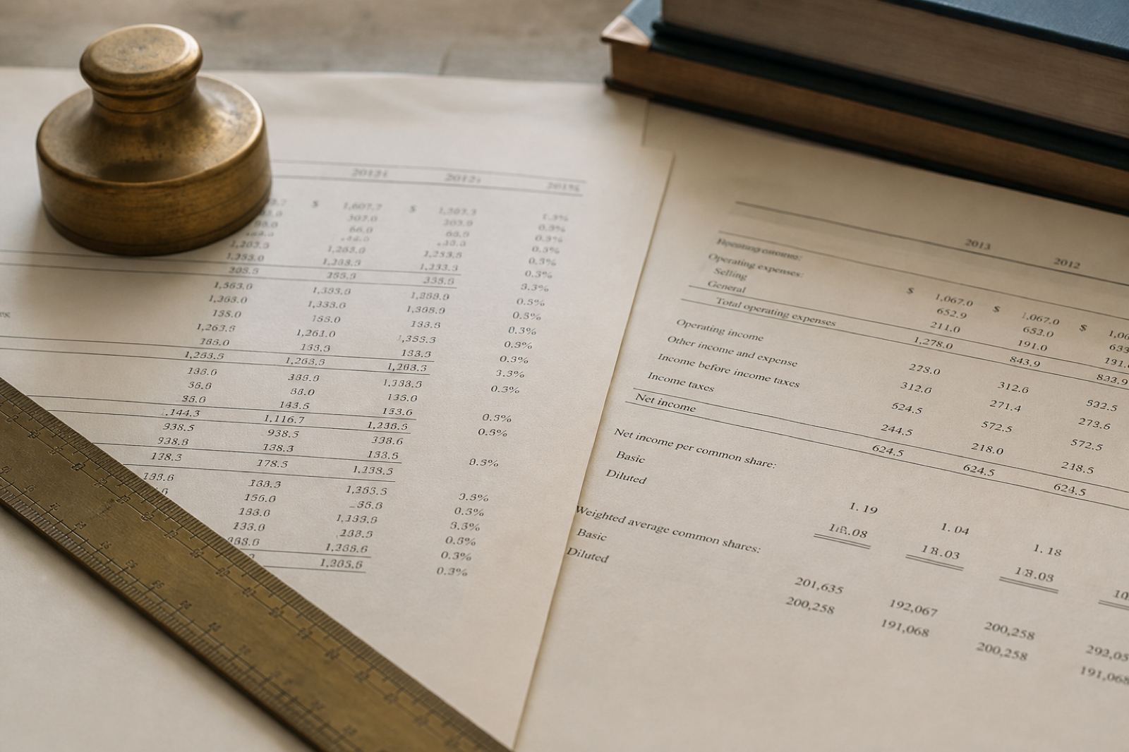 Printed plan figures on a desk